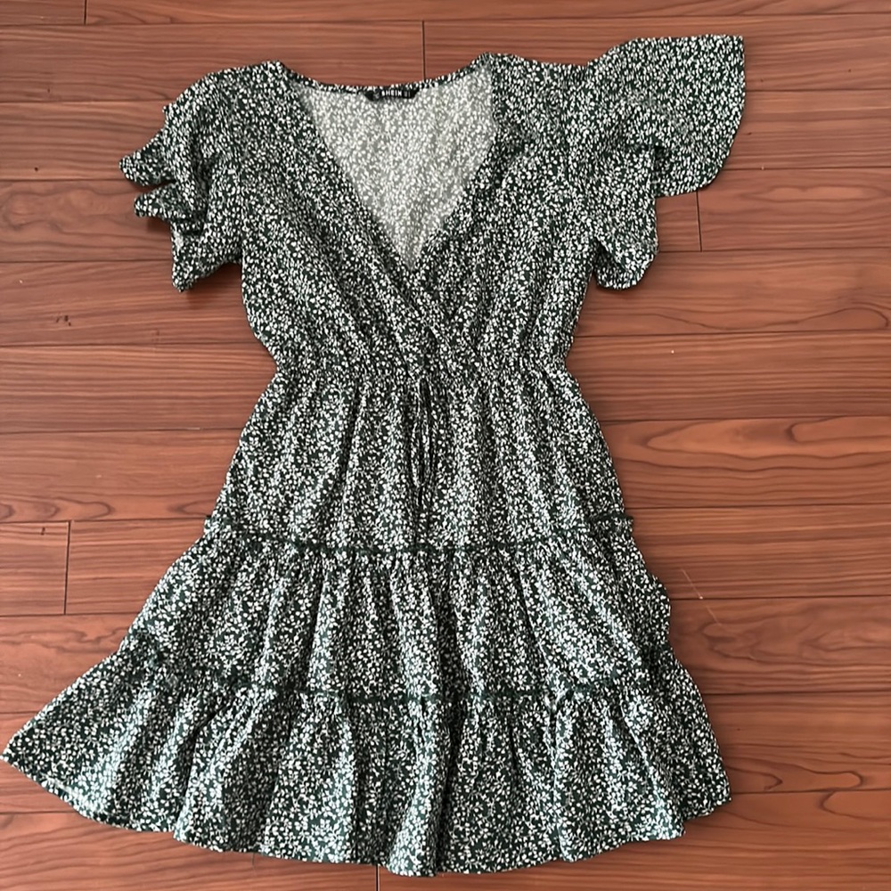 Green & White Floral Shein Dress